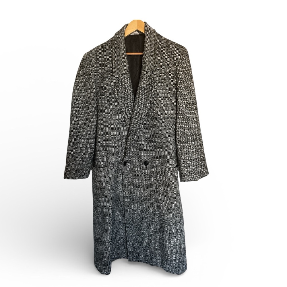 Vintage DASH brand Black & White Men's Wool Overcoat  - 38 (M)